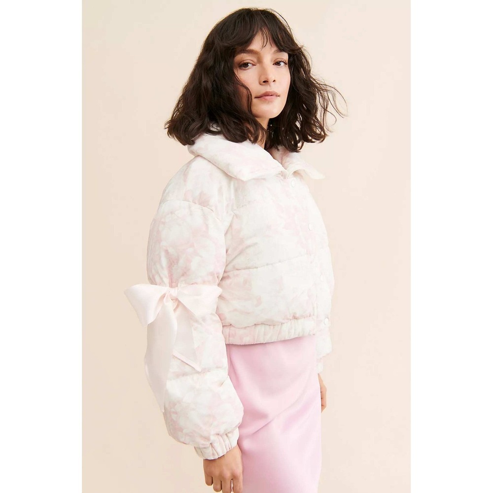 Free People X Selkie Marshmallow Castle Cropped Puffer Jacket Pink Floral Med